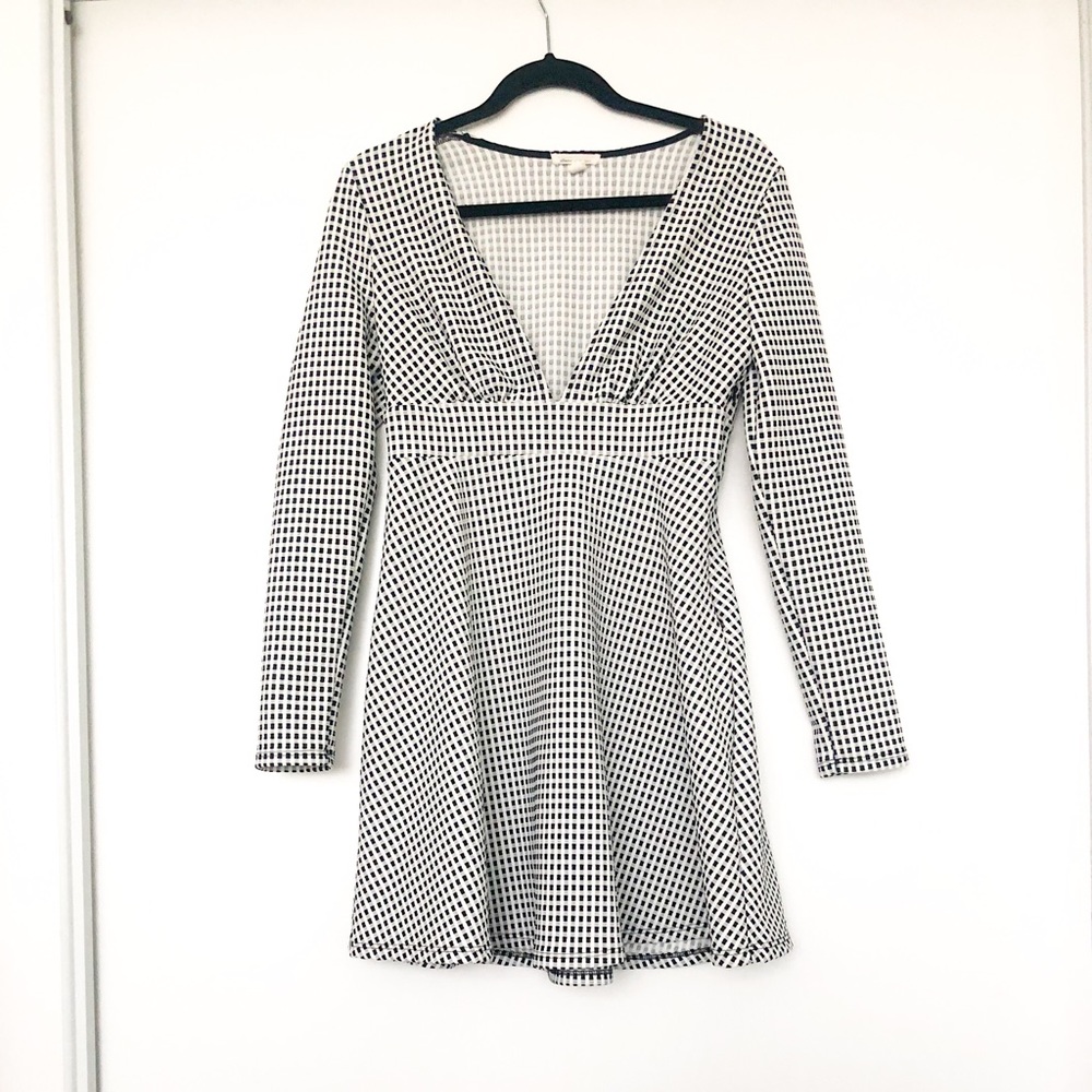 Long sleeve plunge neckline mini dress
